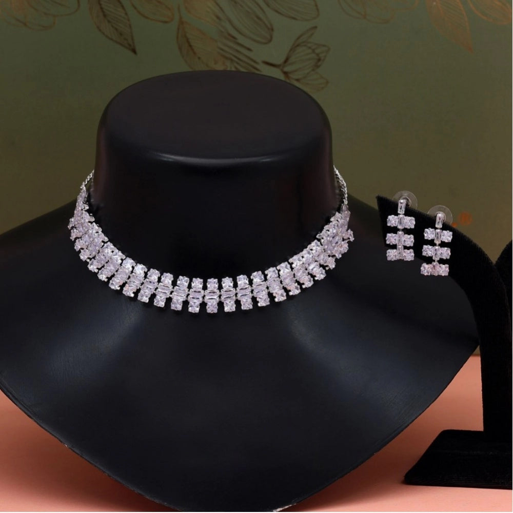 Women's Silver Color Stone Necklace Set Adjustable Chain