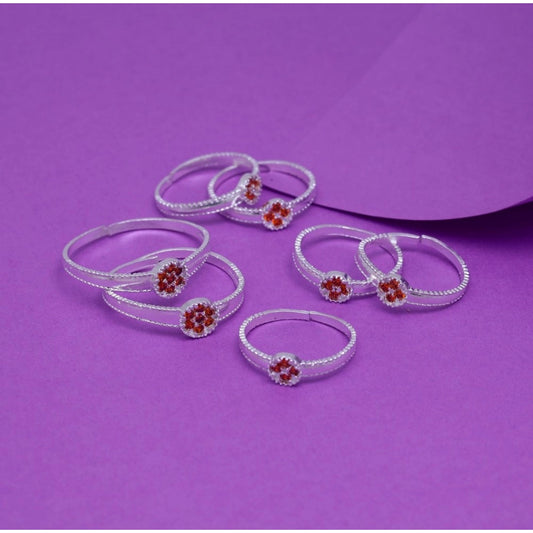 Women's Multi Color Assorted Design Toe Rings Combo Of 4 Pairs