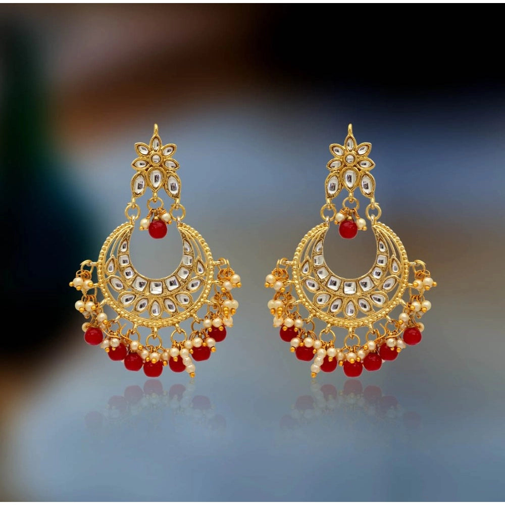 Women's Maroon Color Imitation &amp; Kundan Earrings
