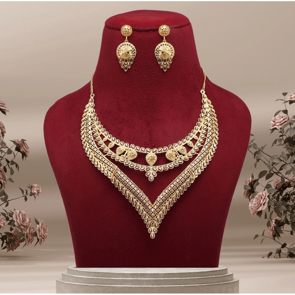 Women's Gold Color Gold Plated Necklace Set Adjustable Chain