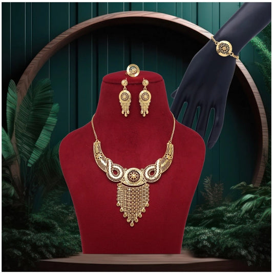 Women's Gold Color Gold Plated Necklace Set Adjustable Ring