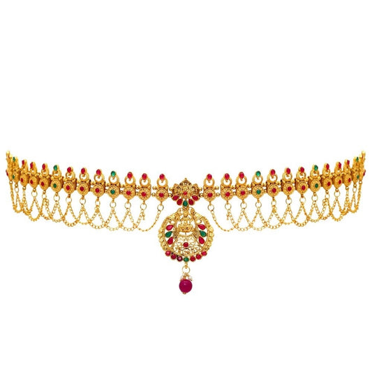Women's Maroon &amp; Green Color Glass Stone Kamarband Adjustable Chain