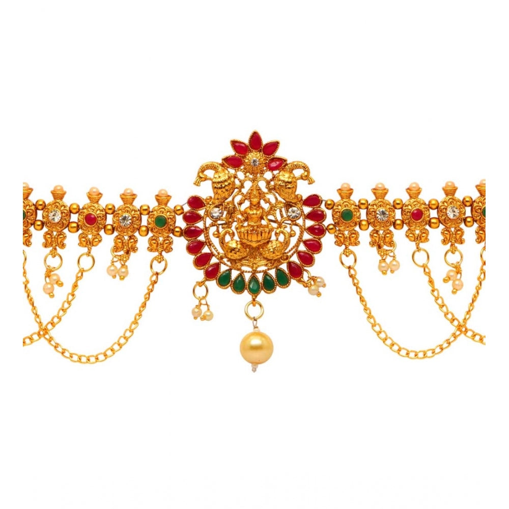 Women's Maroon &amp; Green Color Glass Stone Kamarband Adjustable Chain