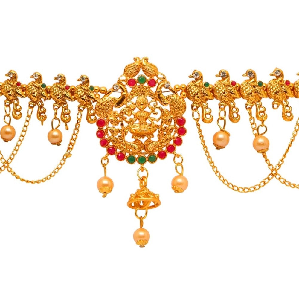 Women's Maroon &amp; Green Color Glass Stone Kamarband Adjustable Chain
