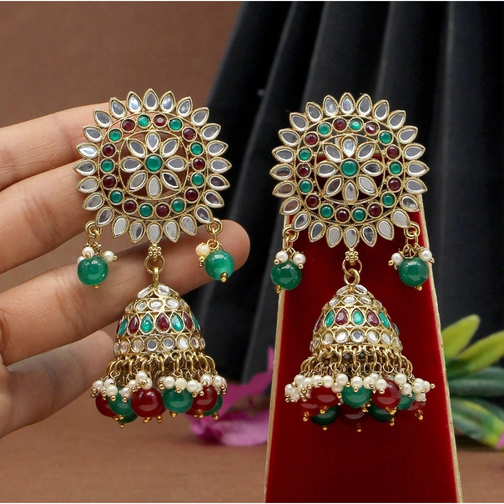 Women's Maroon &amp; Green Color Mirror Earrings