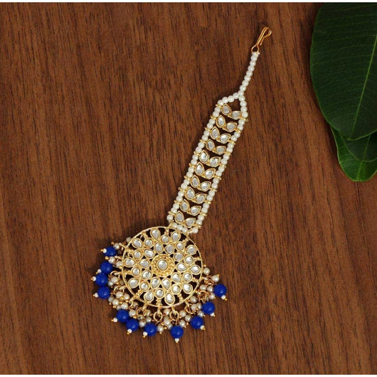 Women's Blue Color Kundan Maang Tikka
