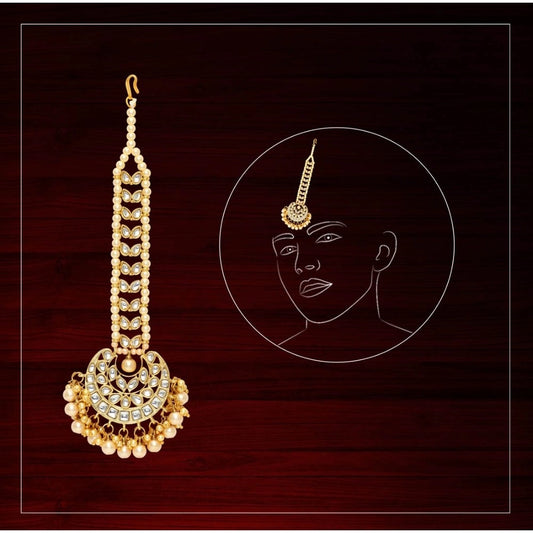 Women's Gold Color Imitation Pearl &amp; Kundan Maang Tikka