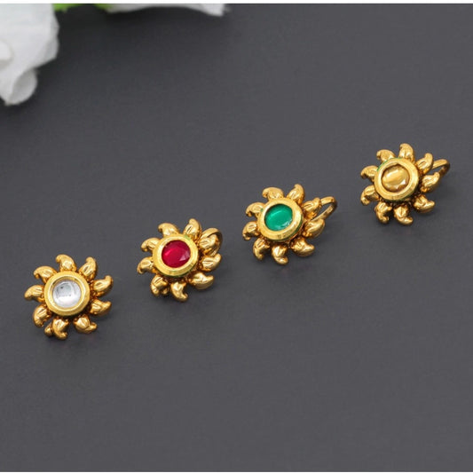 Women's Multi Color Kundan Nose Pin Combo Of 4 Pieces