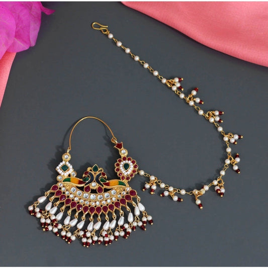 Women's Multi Color Kundan &amp; Beads Meenakari Nose Nath
