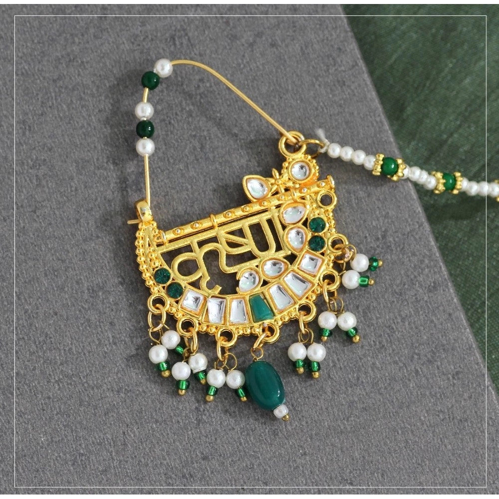 Women's Green Color Glass Stone &amp; Beads Nose Nath