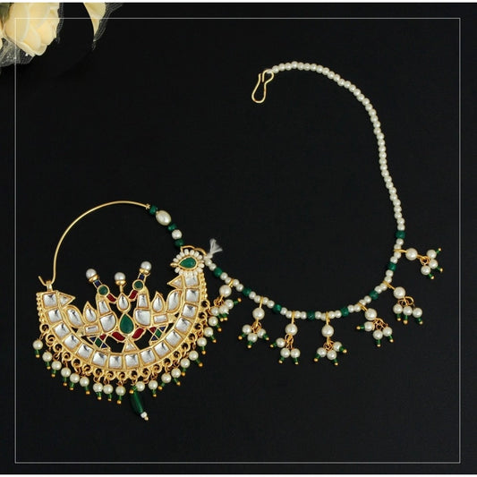Women's Green Color Glass Stone Nose Nath