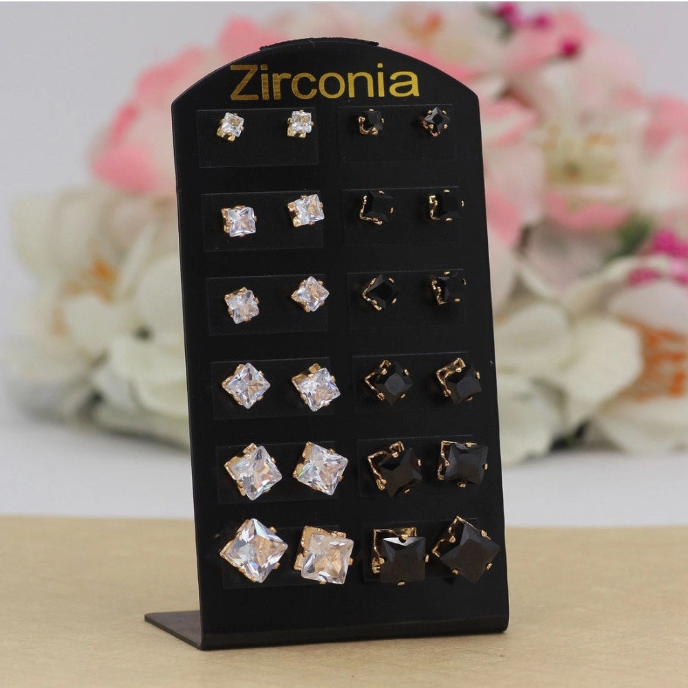 Women's White &amp; Black Color Stud Earrings Combo Of 12 Pairs