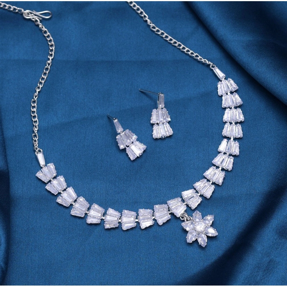 Women's Silver Color Stone Necklace Set Adjustable Chain
