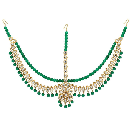 Women's Green Color Imitation Pearl &amp; Kundan Work Matha Patti