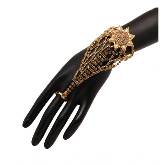 Women's Gold Color Rhinestone Hathphool Adjustable Bracelet