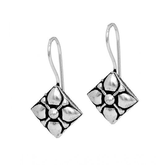 Women's Square Shape Oxidised Silver Plated Stud Brass Earrings