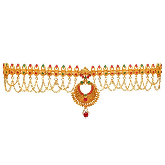 Women's Maroon &amp; Green Color Glass Stone Kamarband Adjustable Chain