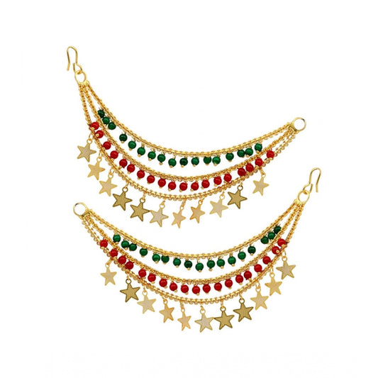 Women's Maroon &amp; Green Color Antique Earrings Chain