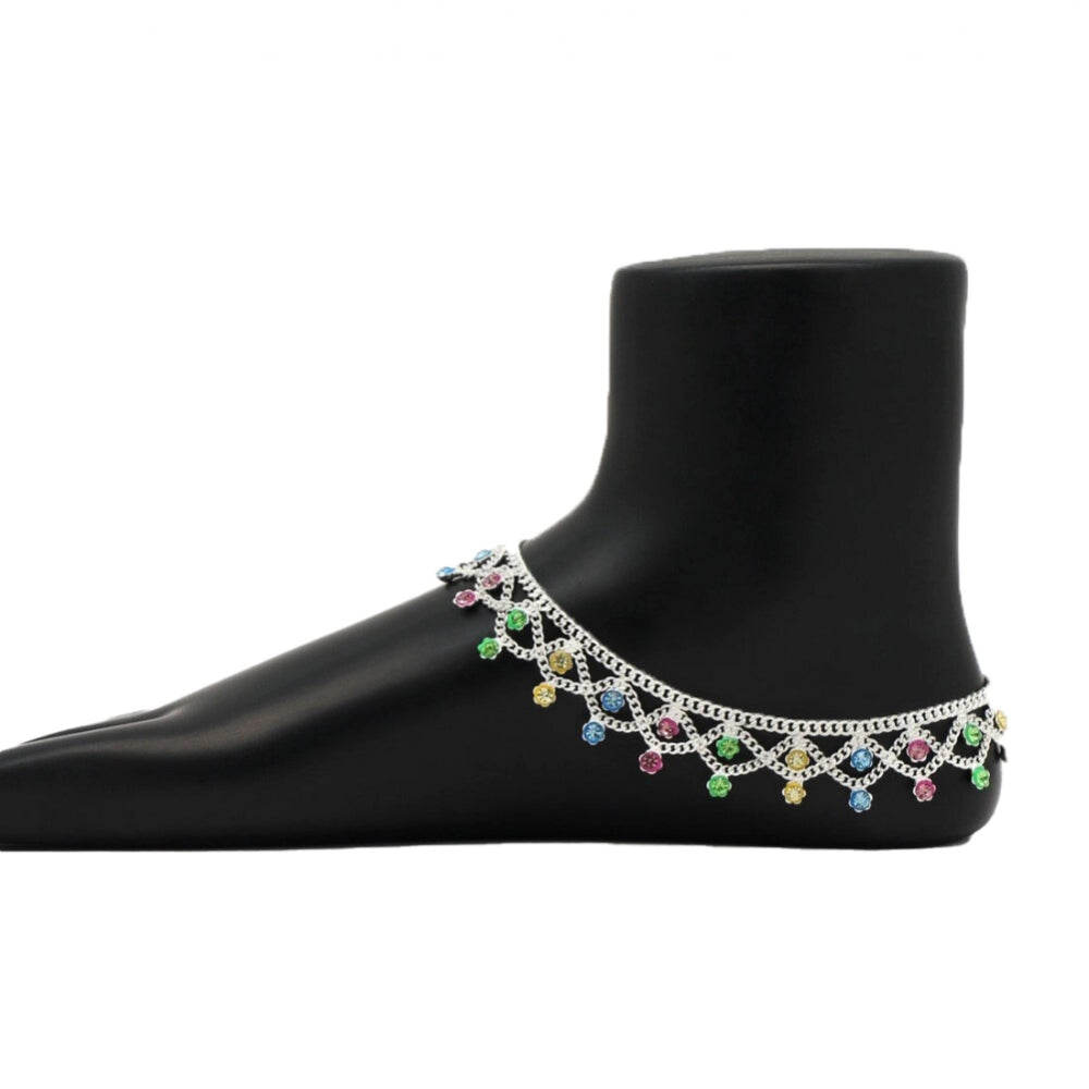 Generic Women's Multi Color Rhinestone Anklets (Free Size: Upto 10")