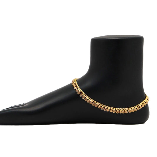 Women's Gold Color Rhinestone Anklets (Free Size: Upto 10")