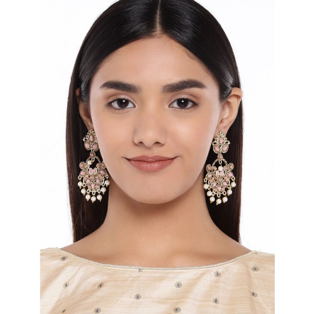 Women's Rose Gold Plated Alloy Earrings (Gold &amp; Pink)