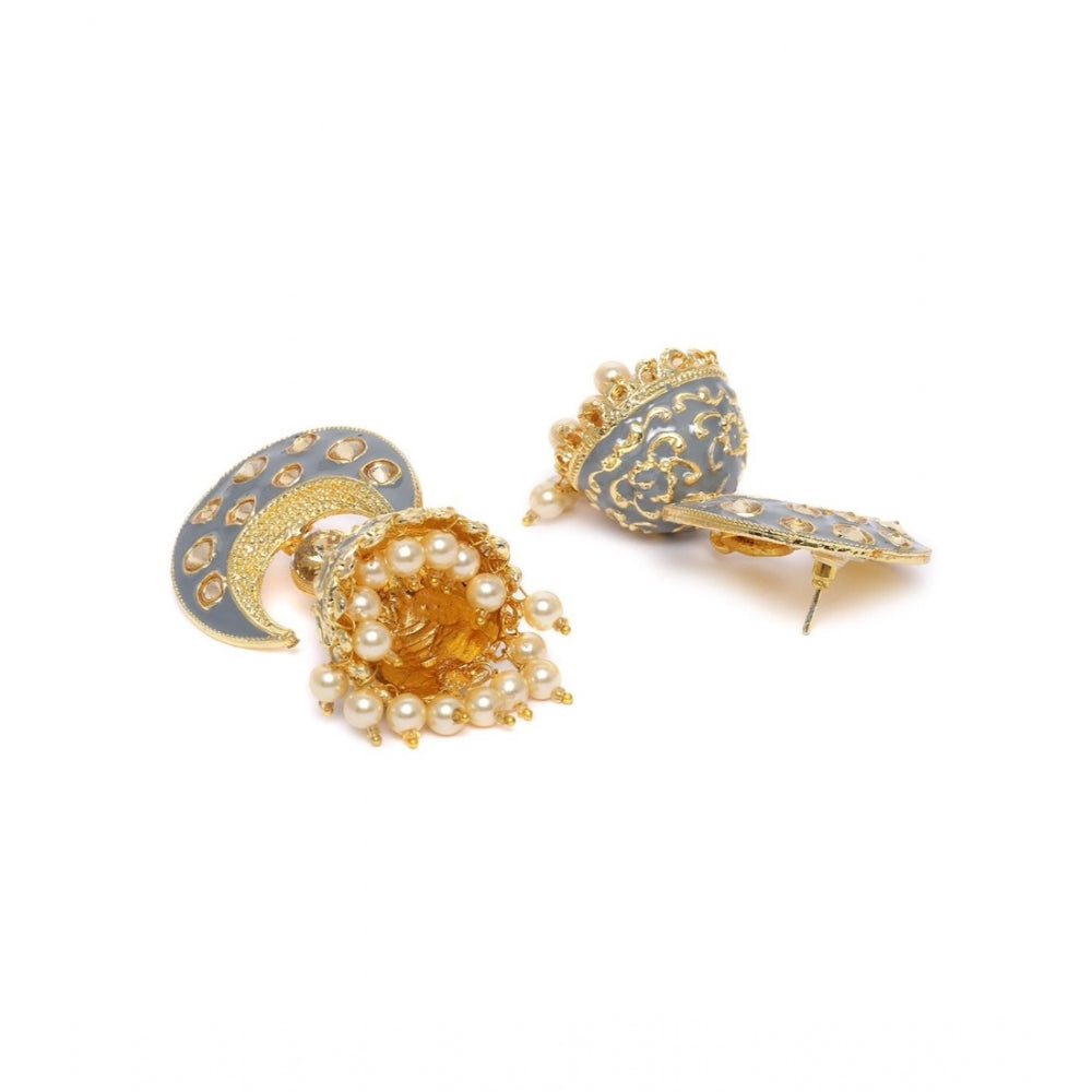 Generic Women's Rose Gold Plated Alloy Earrings (Gold &amp; Grey)