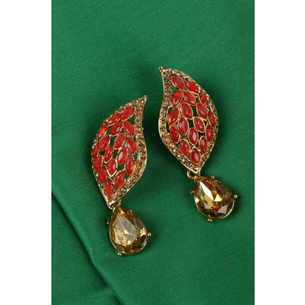 Women's Rose Gold Plated Alloy Earrings (Gold &amp; Red)