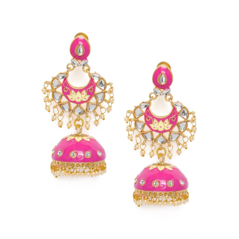 Women's Rose Gold Plated Alloy Earrings (Pink)
