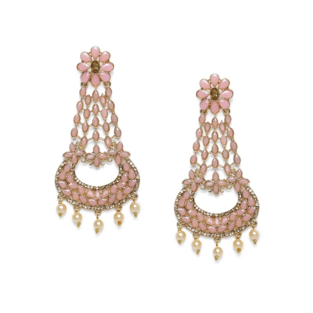 Generic Women's Rose Gold Plated Alloy Earrings (Pink)