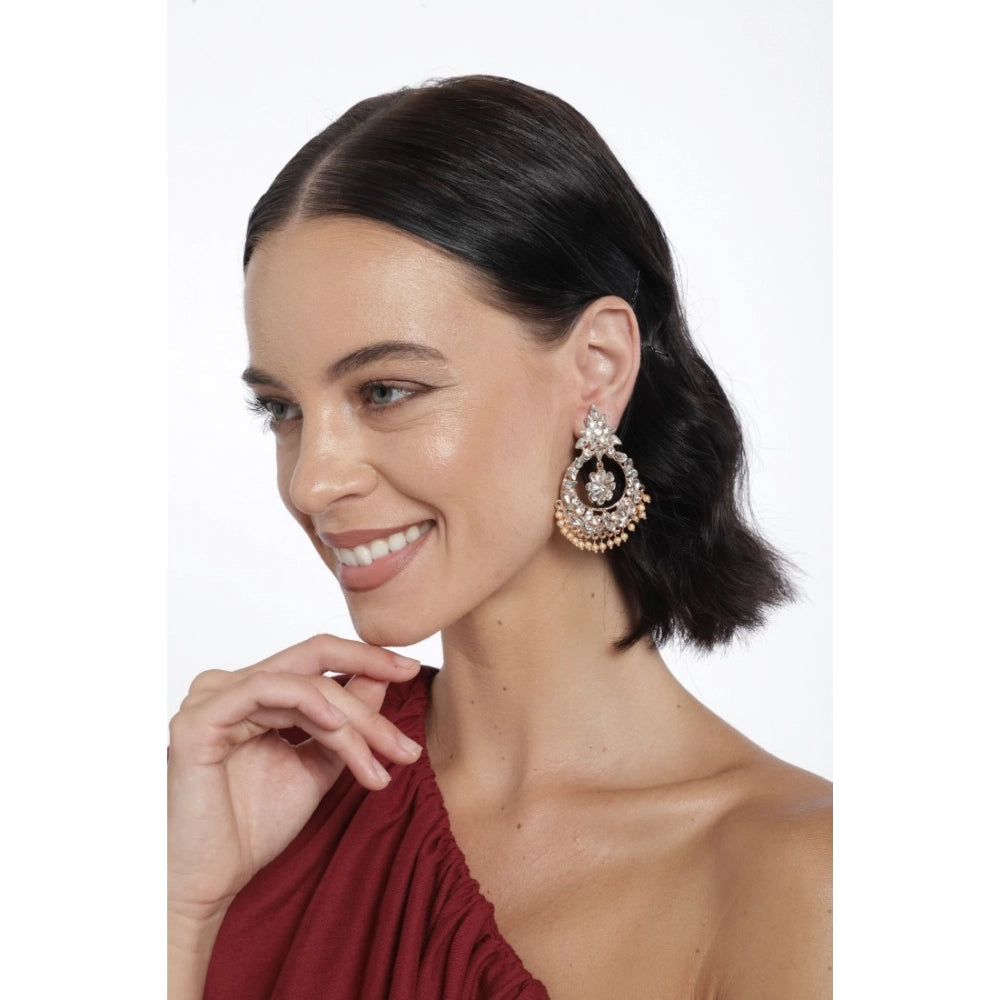 Generic Women's Rose Gold Plated Alloy Earrings (White)