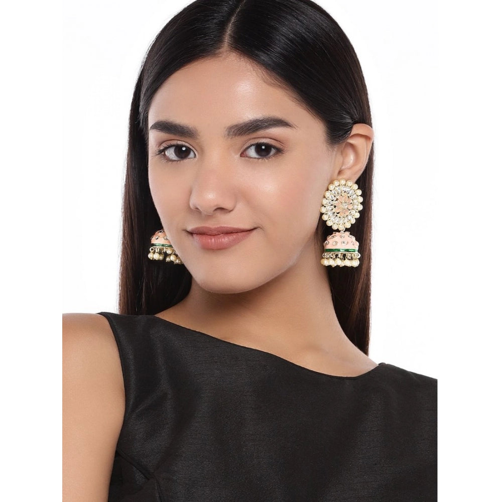 Generic Women's Rose Gold Plated Alloy Earrings (White &amp; Orange)