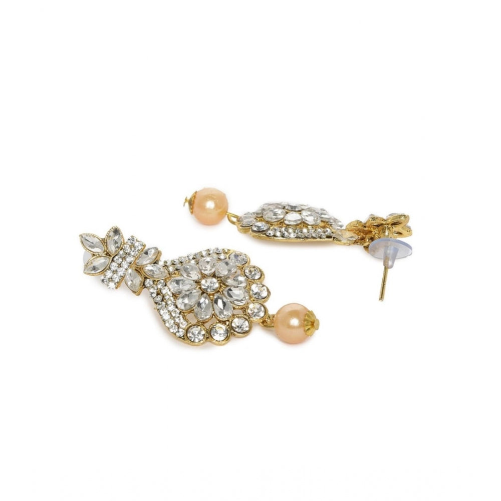 Women's Rose Gold Plated Alloy Kundan Earrings &amp; Mangtikka (White)