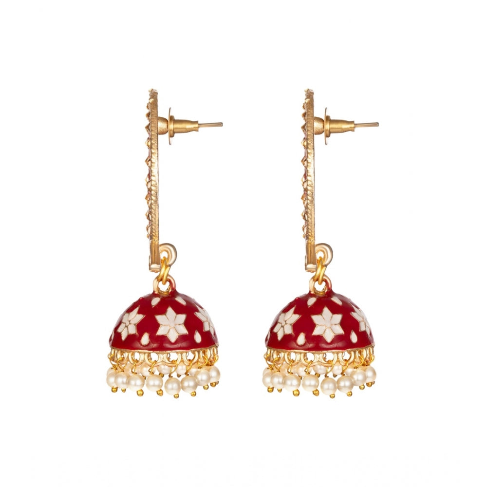 Generic Women's Rose Gold Plated Alloy Earrings (Maroon)
