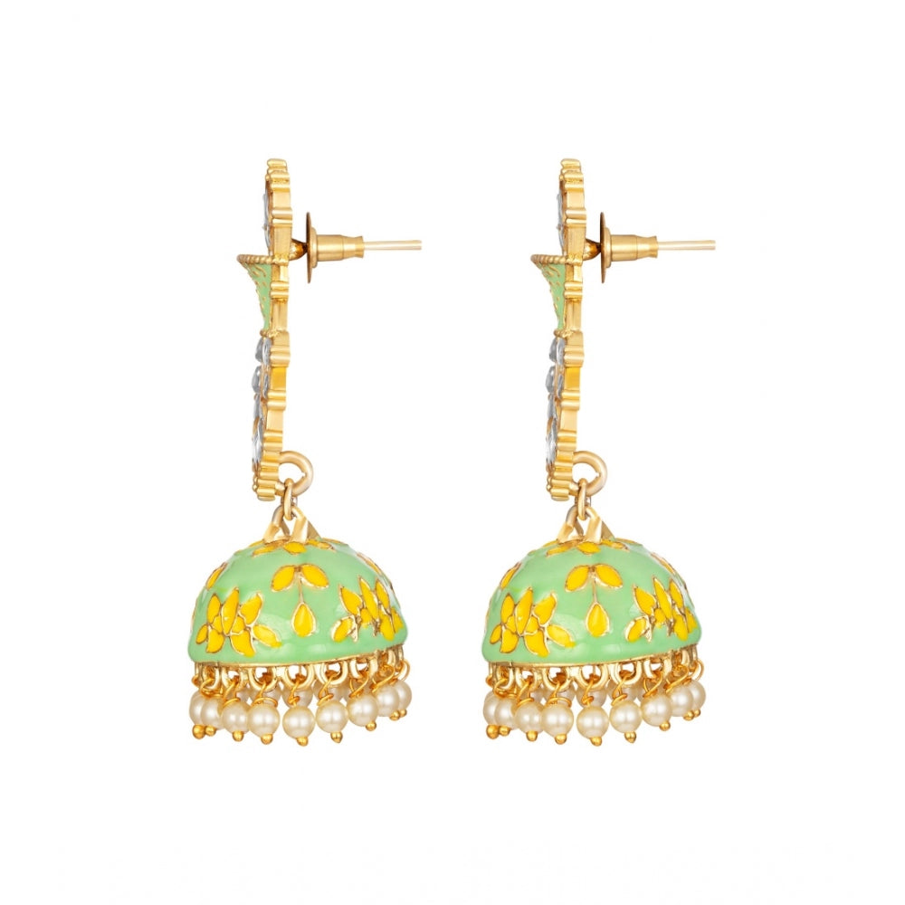 Generic Women's Rose Gold Plated Alloy Earrings (Green)