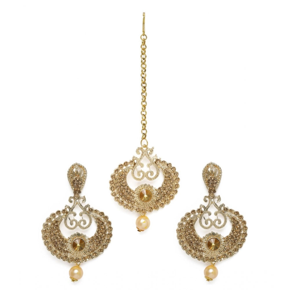 Generic Women's Rose Gold Plated Alloy Kundan Earrings &amp; Mangtikka (Gold)
