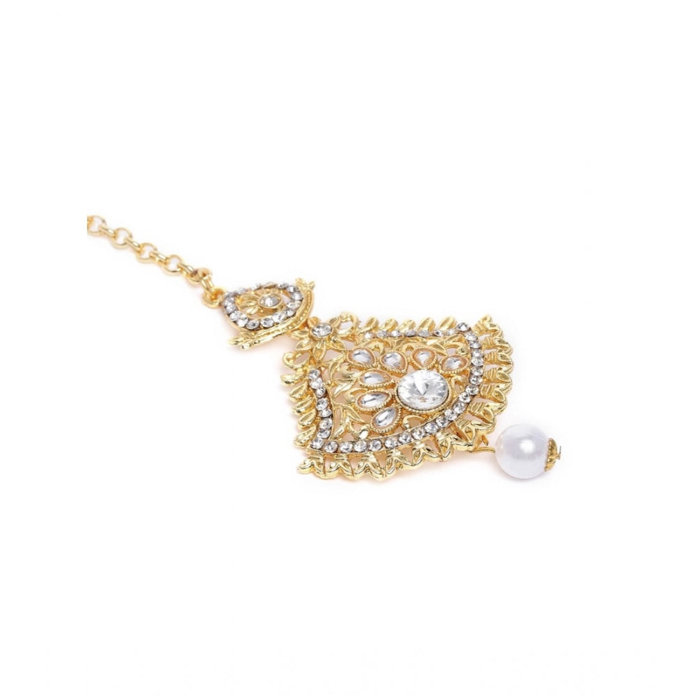 Generic Women's Rose Gold Plated Alloy Kundan Earrings &amp; Mangtikka (White)