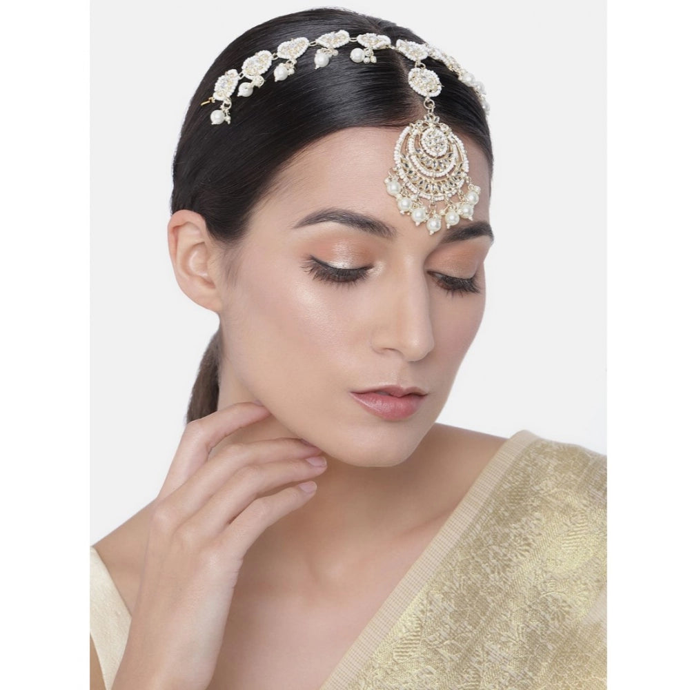 Generic Women's Rose Gold Plated Alloy Matha Patti (White)