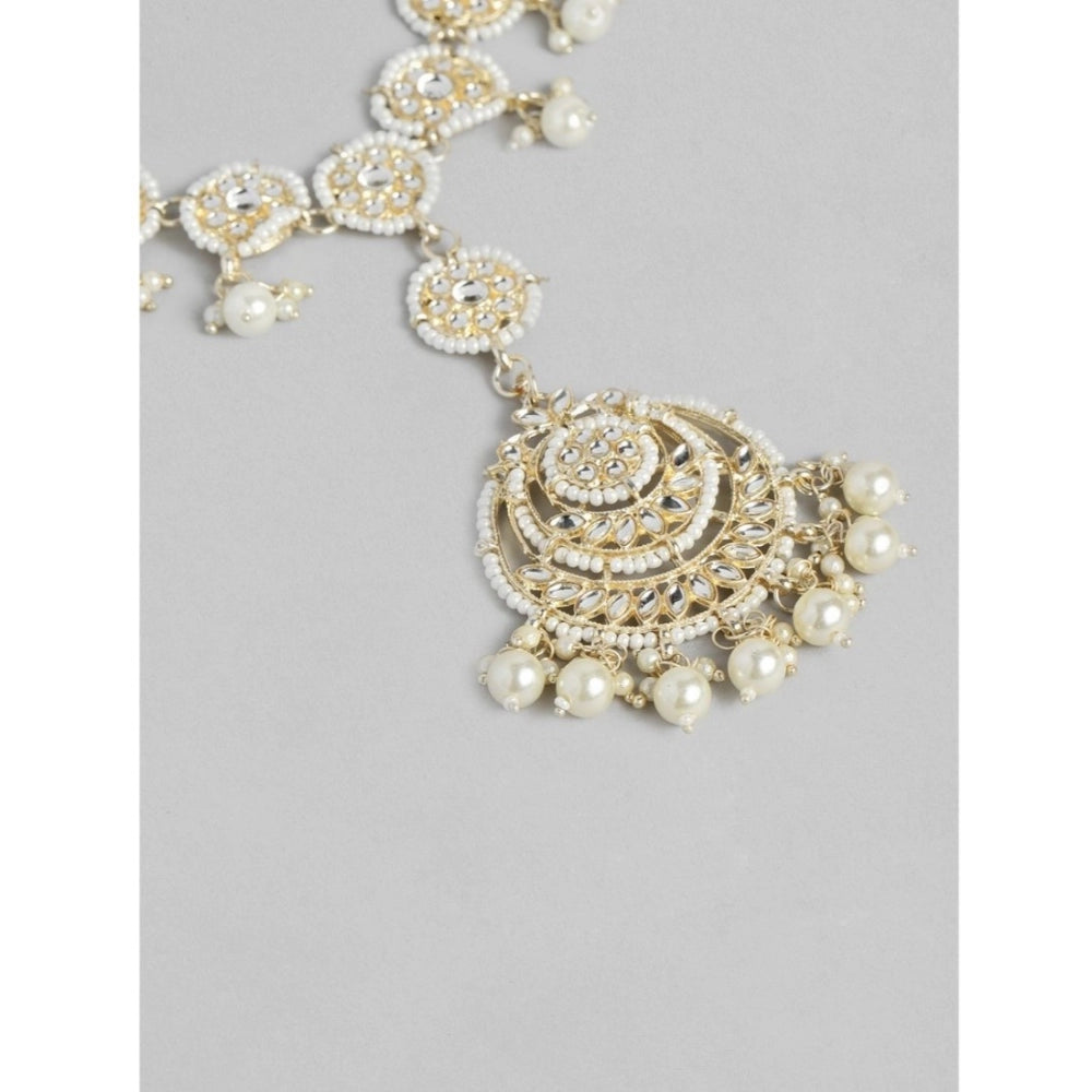 Women's Rose Gold Plated Alloy Matha Patti (White)