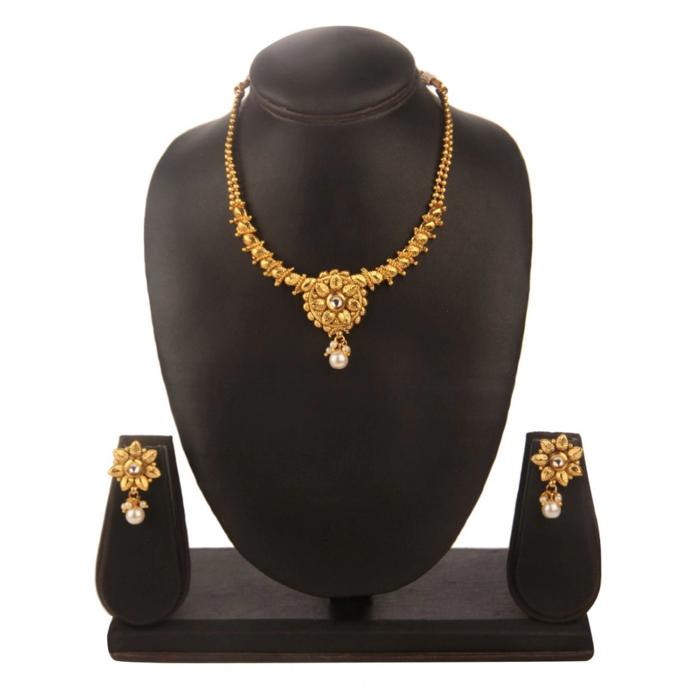 Women's Rose Gold Plated Alloy Necklace &amp; Earings Set (Gold)