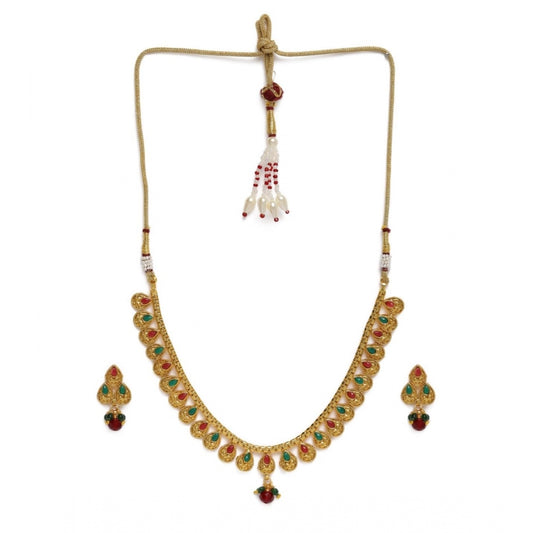 Women's Rose Gold Plated Alloy Necklace &amp; Earings Set (Green &amp; Red)