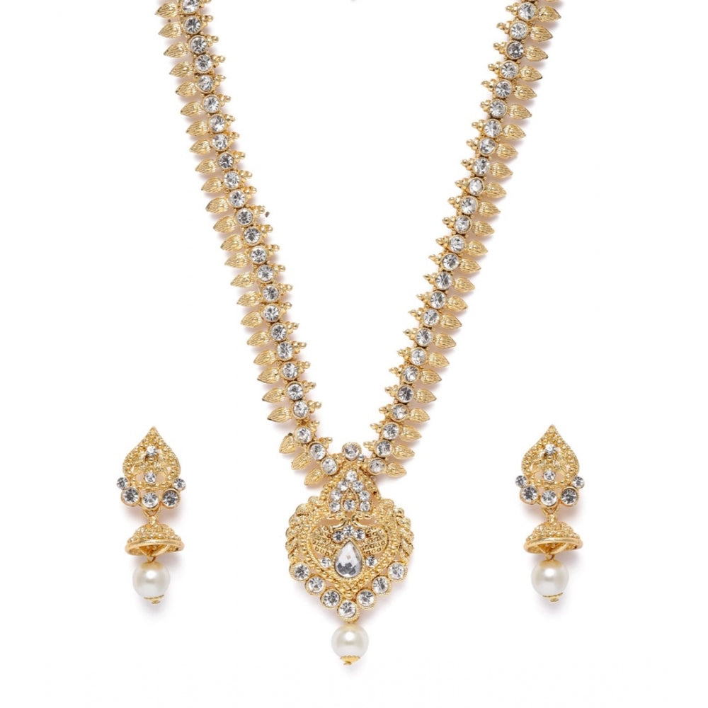 Women's Rose Gold Plated Alloy Necklace &amp; Earings Set (White)