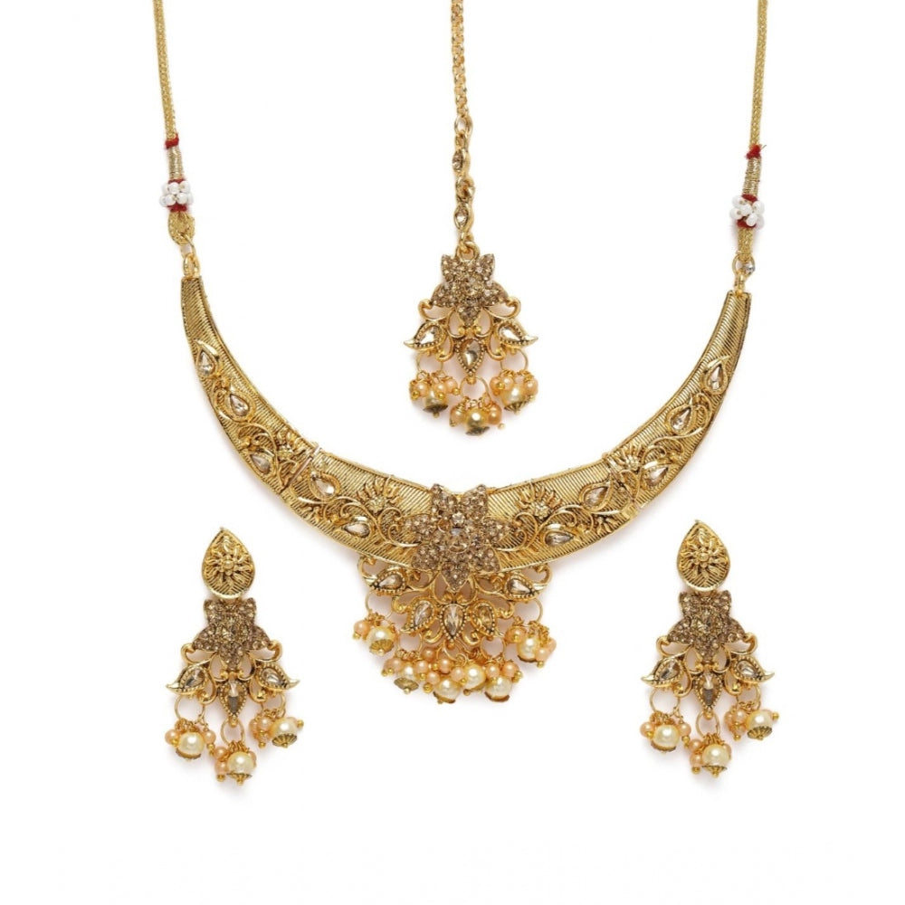 Generic Women's Rose Gold Plated Alloy Necklace &amp; Earings Set (Gold)