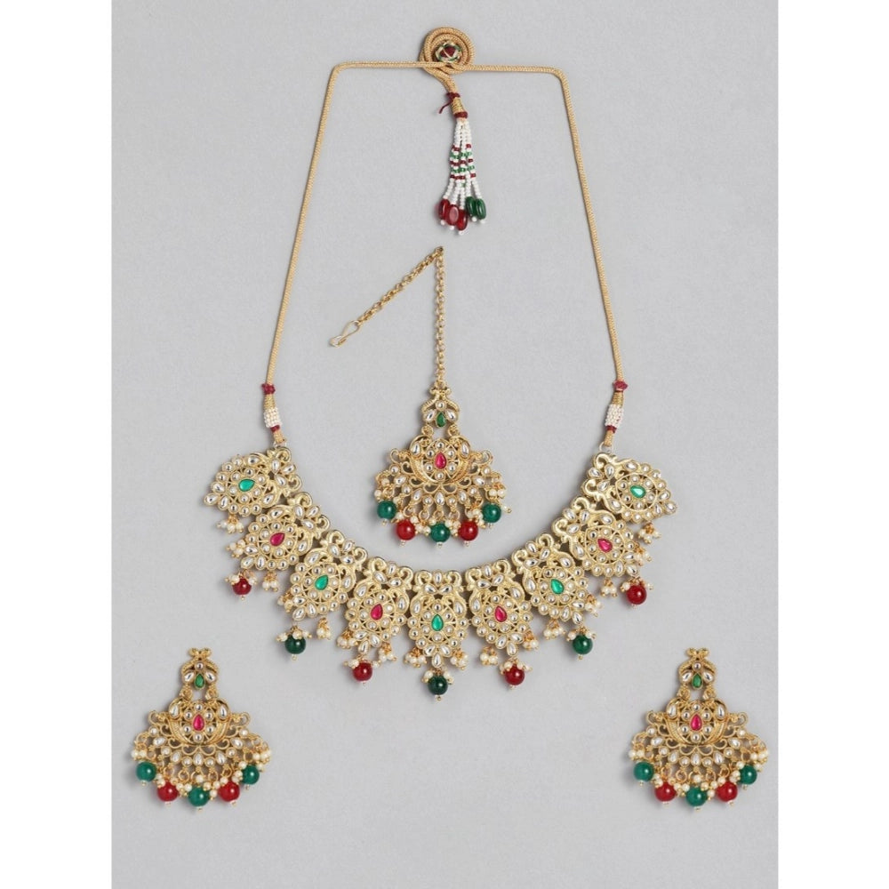 Women's Rose Gold Plated Alloy Necklace &amp; Earings Set (Light Green)