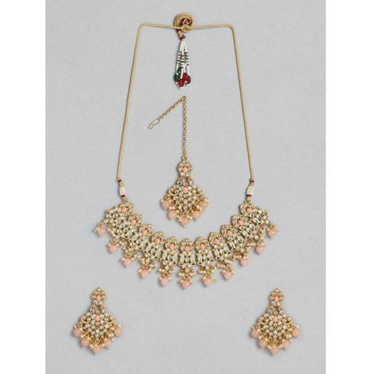 Women's Rose Gold Plated Alloy Necklace &amp; Earings Set (Pink)