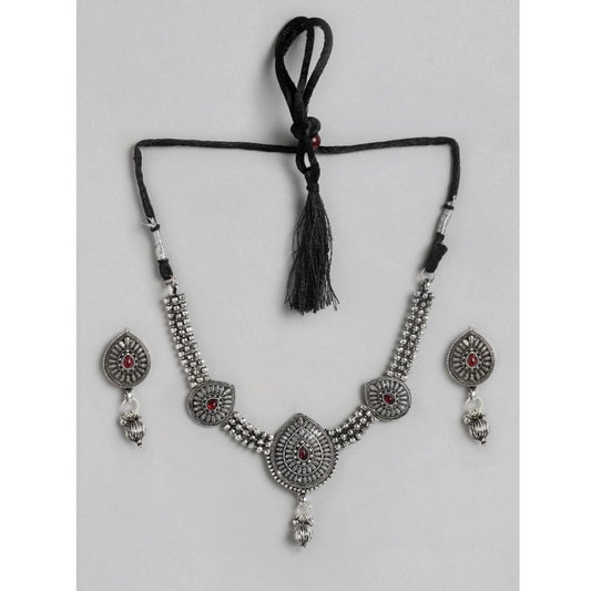 Women's Rose Gold Plated Alloy Necklace &amp; Earings Set (Silver)