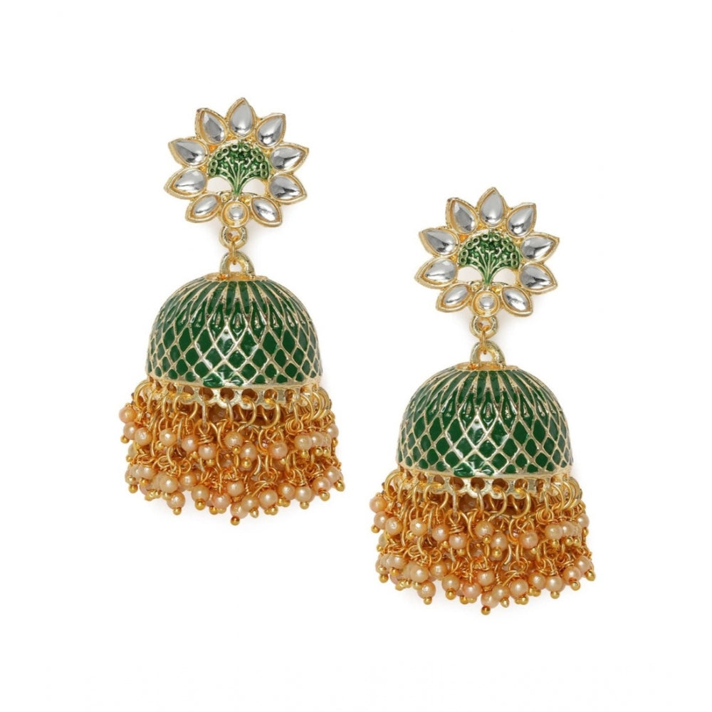 Generic Women's Rose Gold Plated Alloy Earrings (Green)