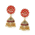 Generic Women's Rose Gold Plated Alloy Earrings (Red)