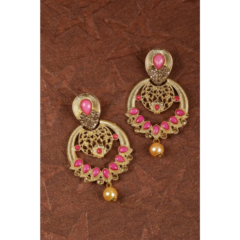 Women's Rose Gold Plated Alloy Earrings (Gold &amp; Pink)