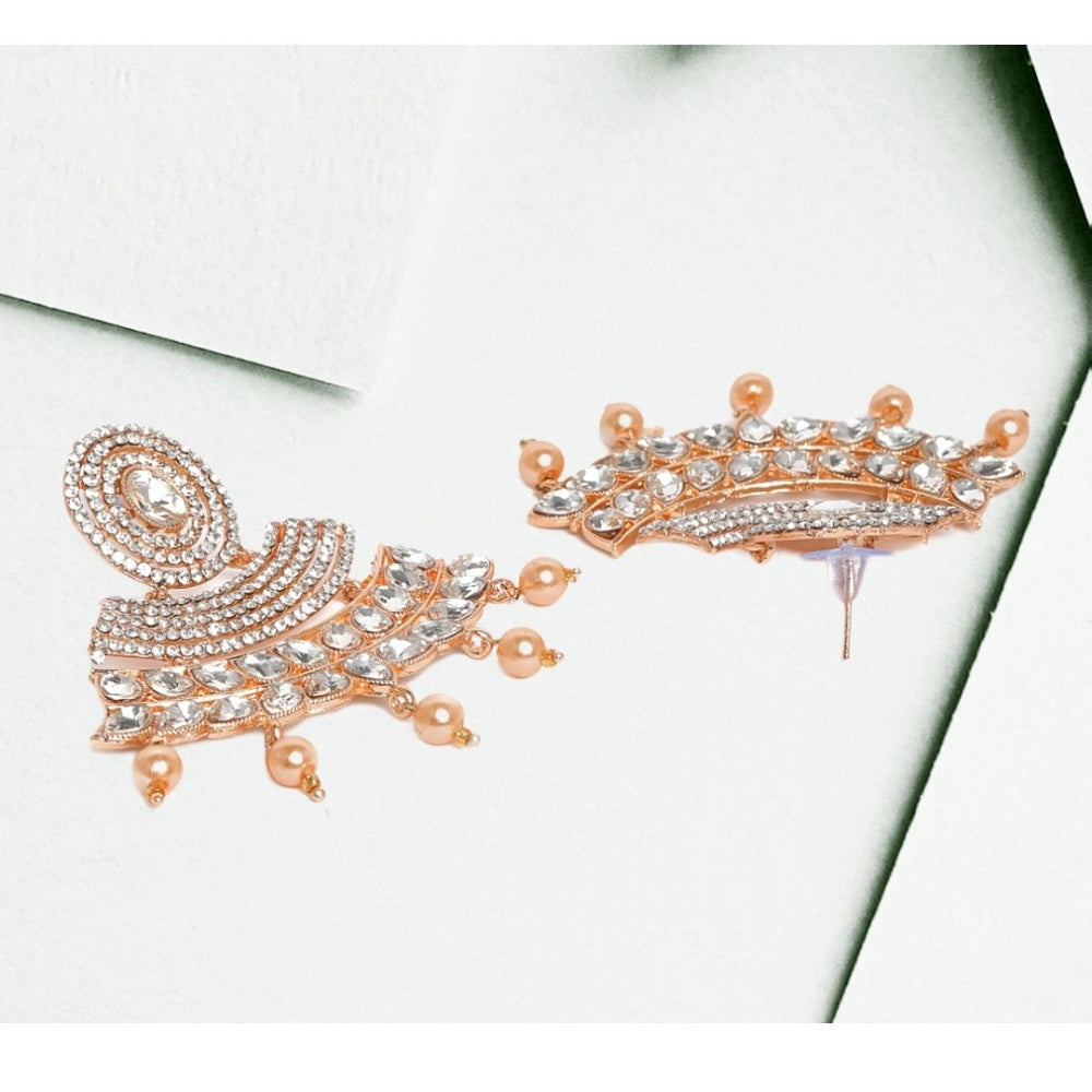 Generic Women's Rose Gold Plated Alloy Earrings (White)