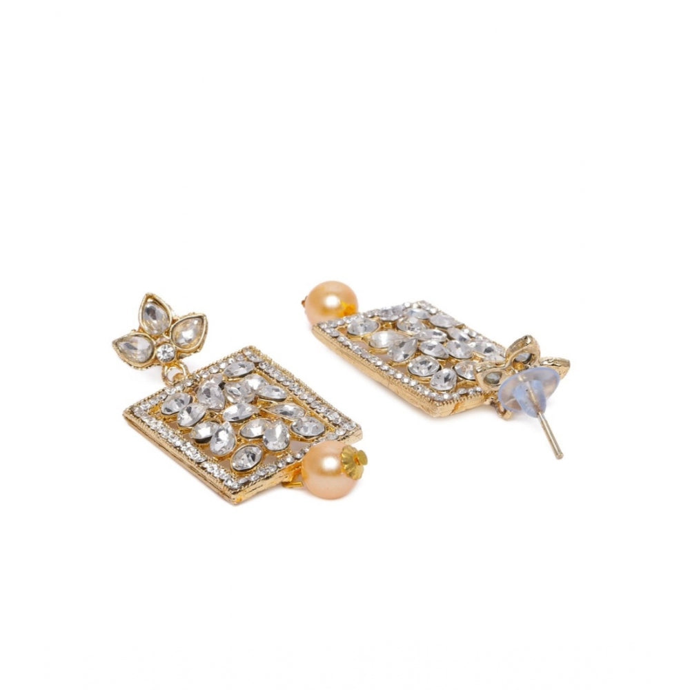 Women's Rose Gold Plated Alloy Kundan Earrings &amp; Mangtikka (White)